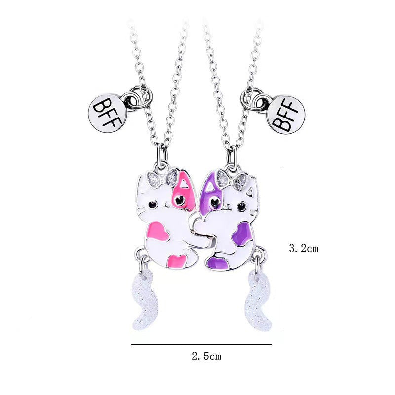 Wholesale Cat  Cartoon Magnet Alloy Water Drop Oil Necklace Set