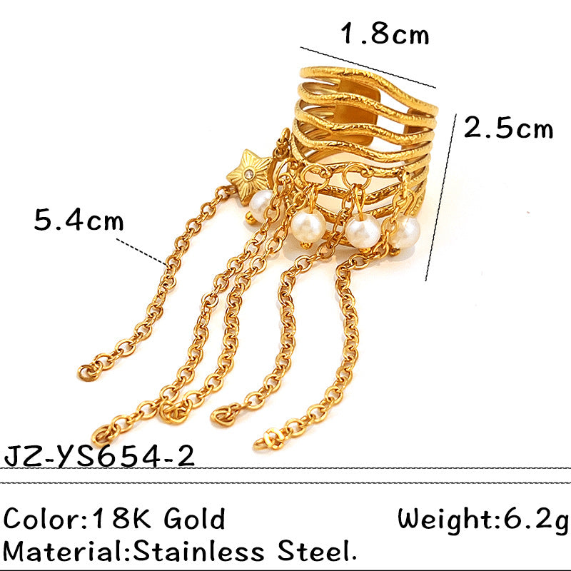 Wholesale Stainless Steel 18K Gold-Plated Tassel Ring