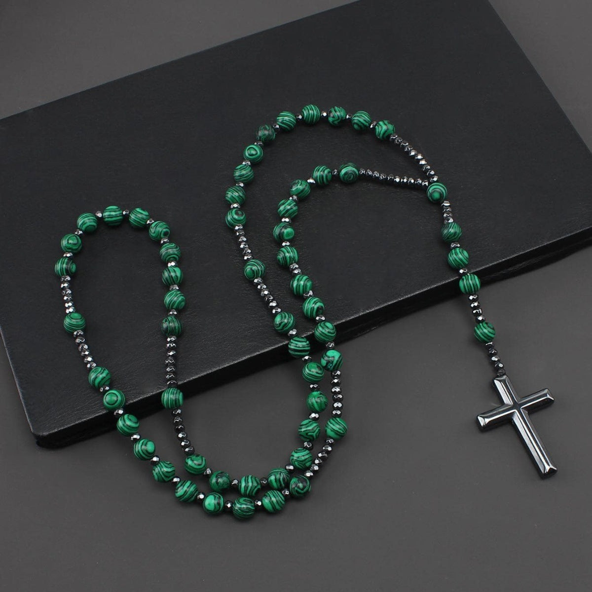 Wholesale Yellow Tiger Eye Retro Natural Stone Men' s Long Cross Necklace