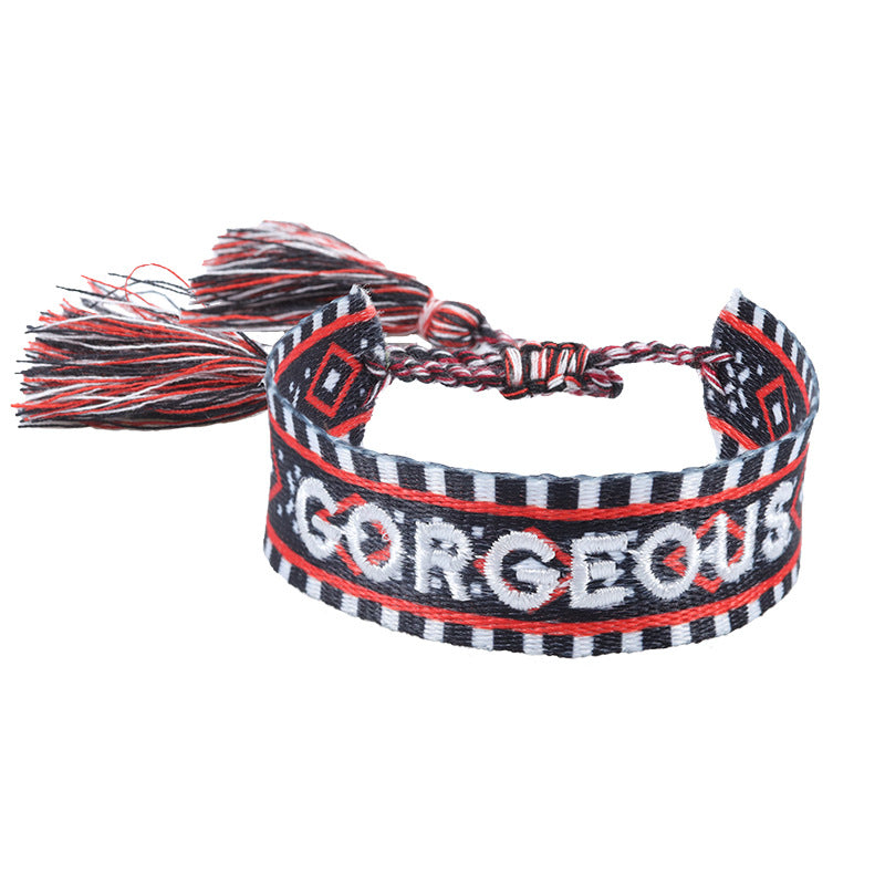 Wholesale Braided letter embroidered tassel bracelet