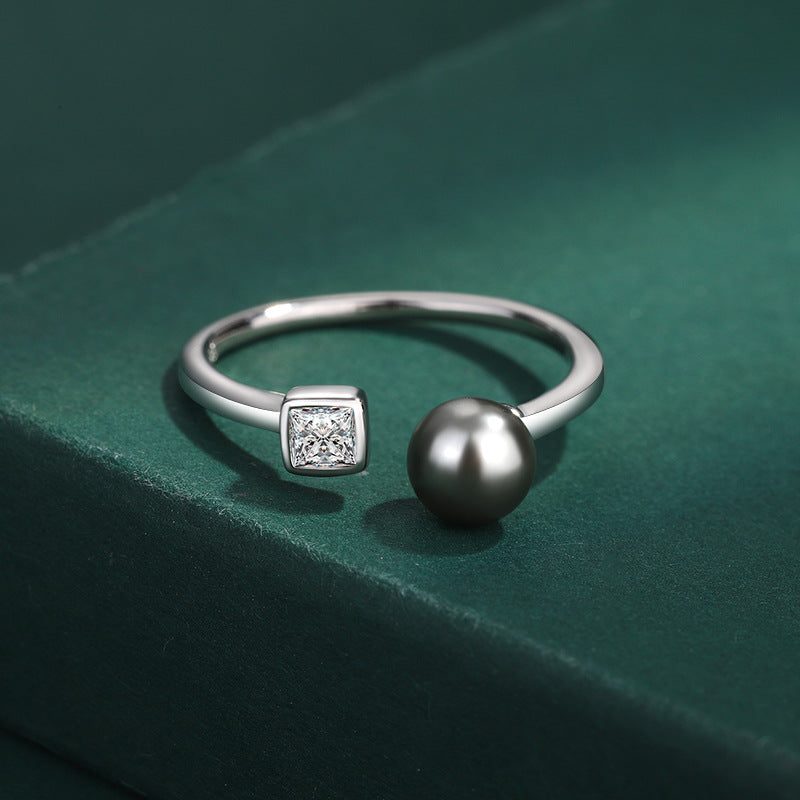 Wholesale S925 Sterling Silver Zircon Opening Adjustable Freshwater Pearl  Ring
