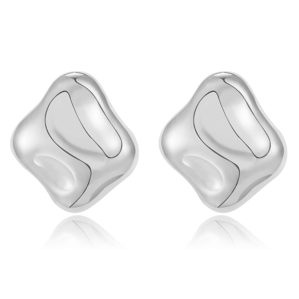 Wholesale Glossy Irregular Shaped Geometric Pleated Origami Love Round Earrings Stainless Steel Earrings ACC-ES-Hongx005