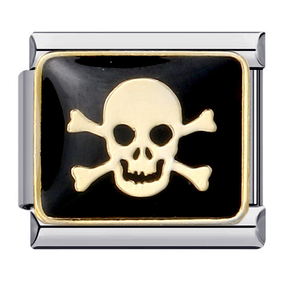 Wholesale Cartoon Italian Modular DIY Bracelet Stainless Steel Black Gold Plated Jewelry Accessory for Boutique Resale