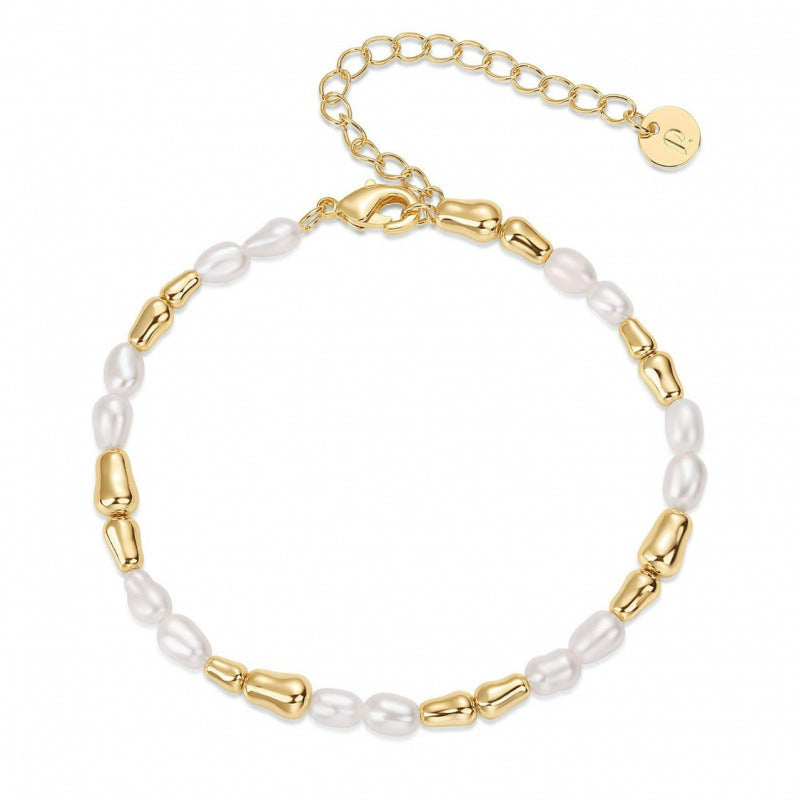 Wholesale  Irregular Baroque Pearl Gold Beads Adjustable Chain Bracelet