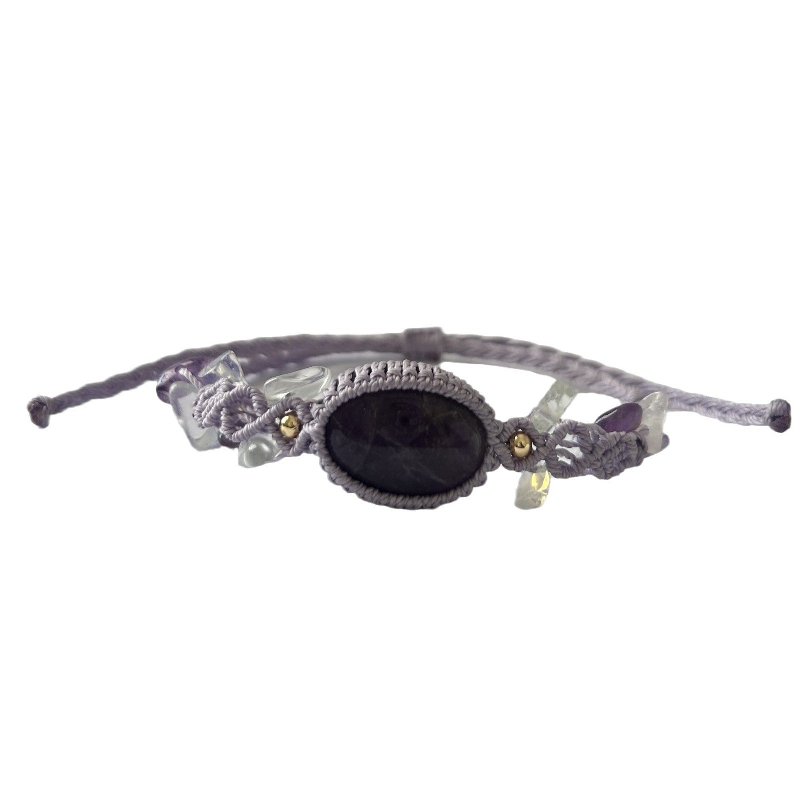 Wholesale Handmade Crystal Bracelet Amethyst Quartz Chips Macrame Wax Thread Women Fashion Jewelry Accessory