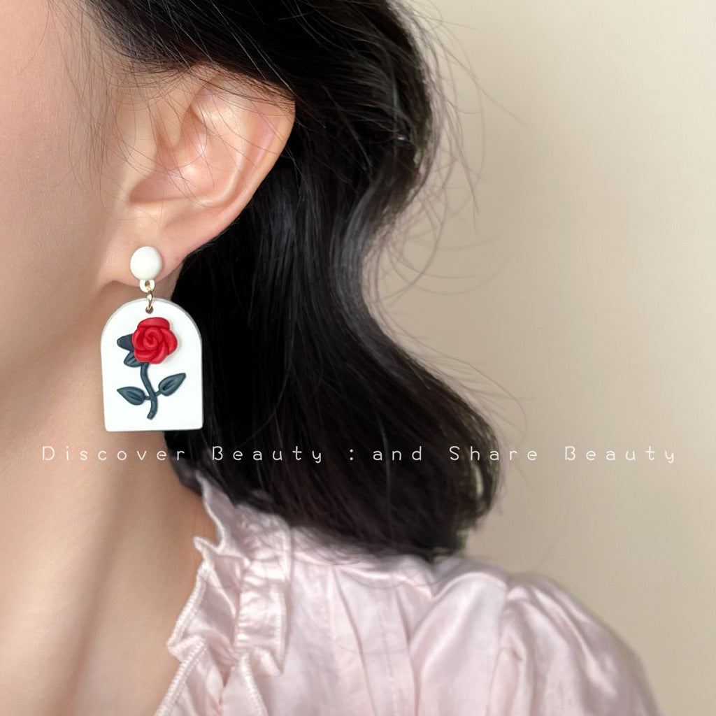 Wholesale Soft Ceramic Flower Three-dimensional Rose Earrings