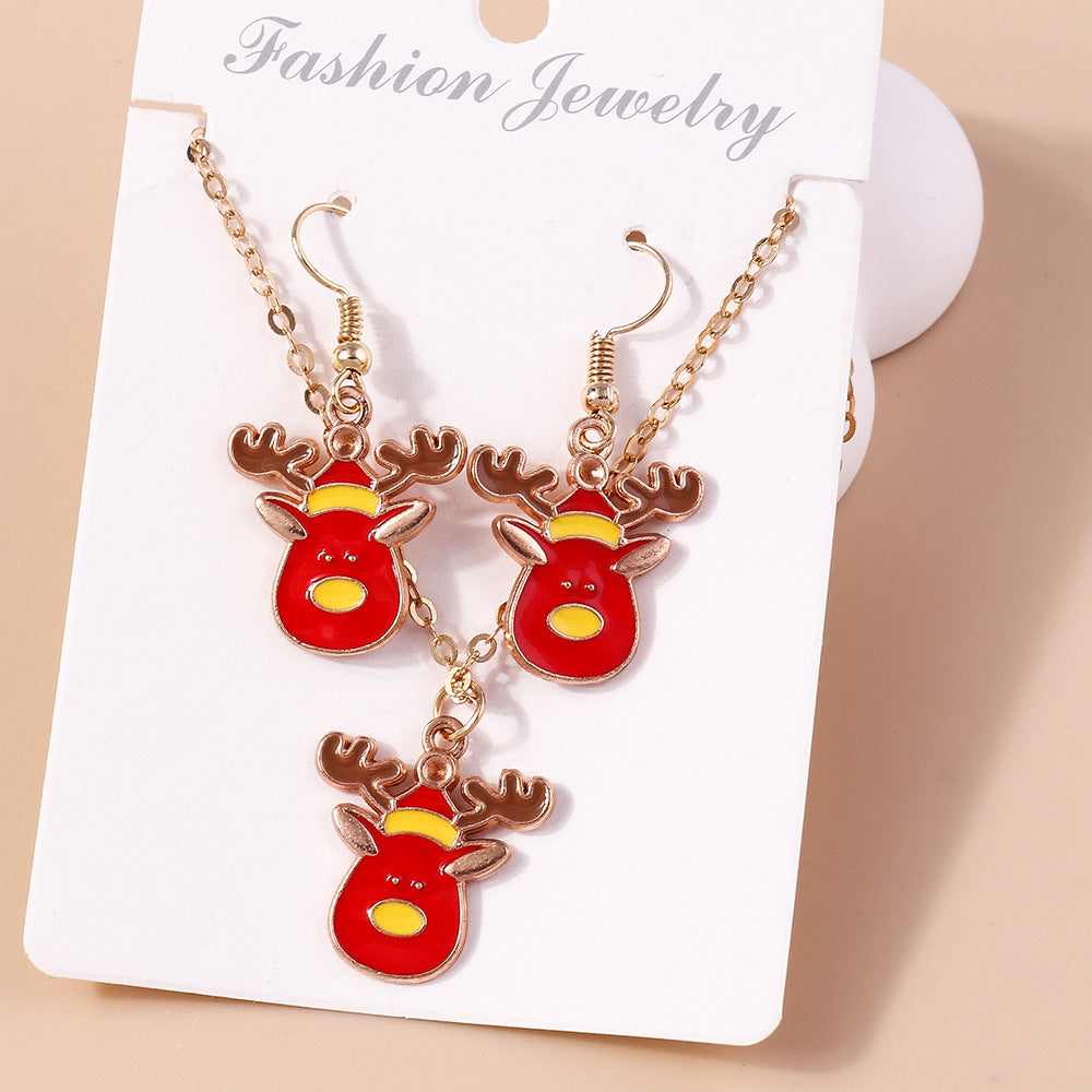 Wholesale Santa Claus Elk Cane Christmas Tree Snowman Necklaces Earrings Set ACC-NE-YueSen005