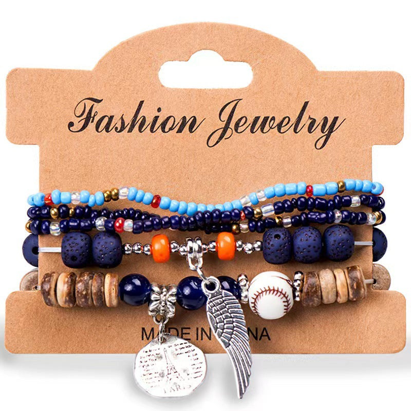 Wholesale Bohemian Multi-Layered Rice Beads Wing Tower Elastic Cord Bracelet ACC-BT-Shuxin006