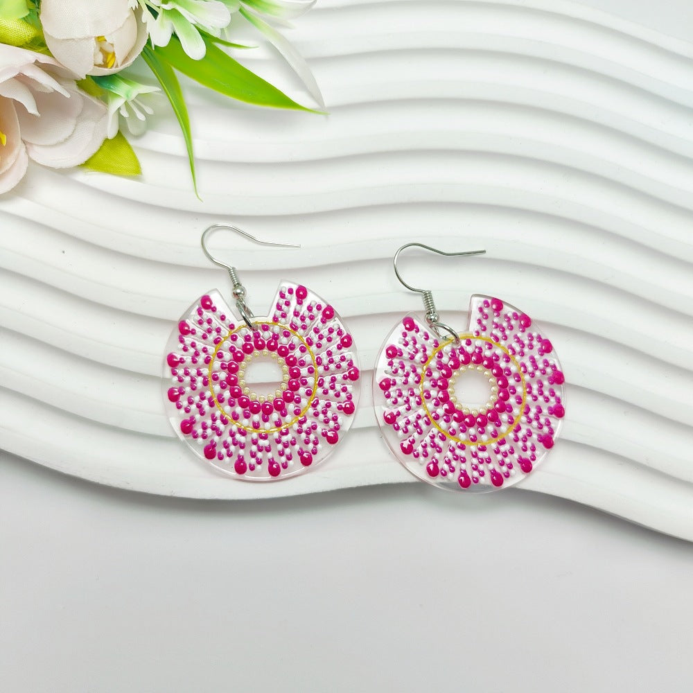 Wholesale Ethnic Style Geometric Color Polka Dot Print Bohemian Style Acrylic Earrings ACC-ES-Qiyu022
