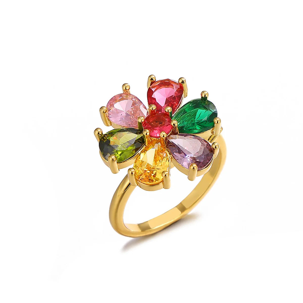 Wholesale Gold Plated Heart Shape Open Ring with Multicolor Zircon - Boutique Resale Jewelry Accessory