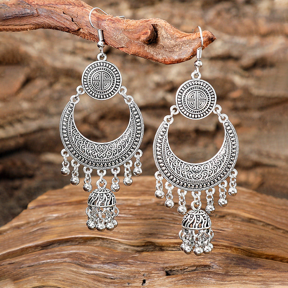 Wholesale Zinc Alloy Retro Ethnic Tassel Earrings with Geometric Pattern,  Fashion Accessory Gift