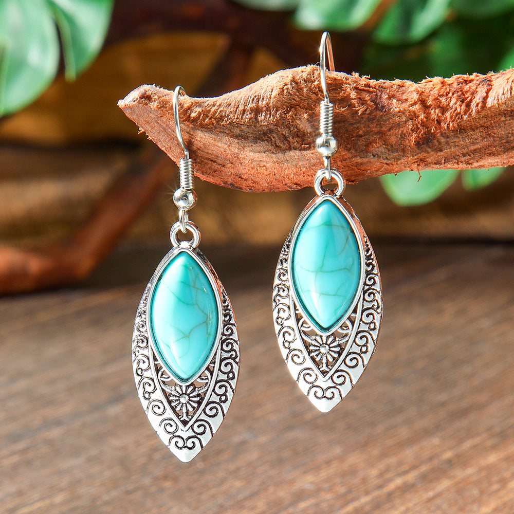 Wholesale Retro Bohemian Turquoise Alloy Earrings Party Wear Fashion Accessory