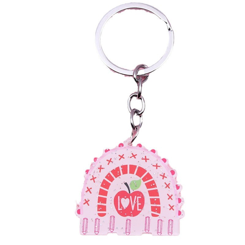 Wholesale Teacher Pencil Cartoon Rainbow Apple Acrylic Keychain ACC-KC-DA008