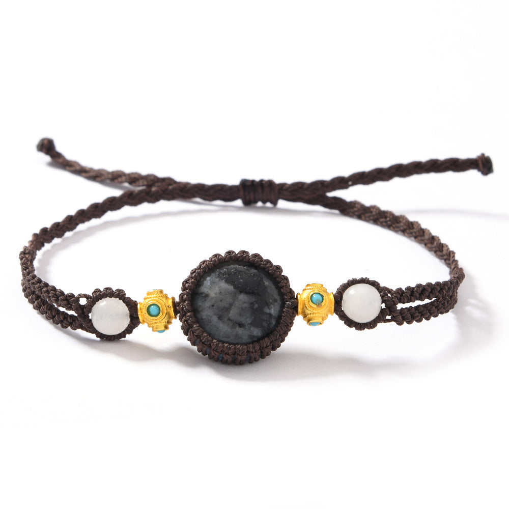 Wholesale Retro Handmade Adjustable Natural Stone Bracelet Geometric Black Glitter Beads Unisex Fashion Accessory Gift