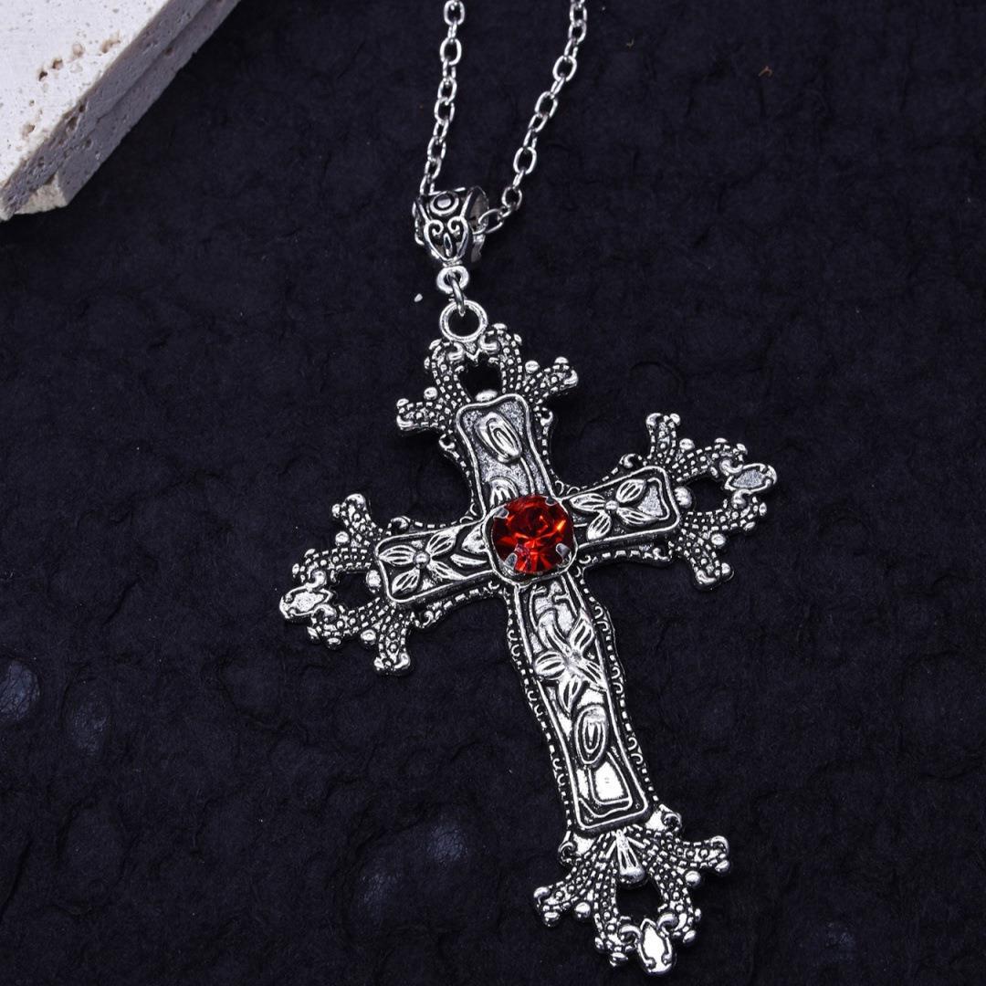 Wholesale Vintage Gothic Punk Style Gemstone Cross Pendant Necklaces ACC-NE-GaoTu002