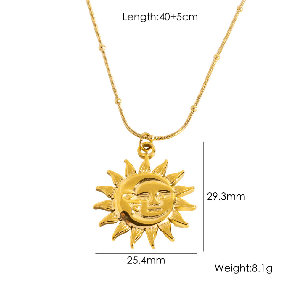 Wholesale Titanium steel  jewelry plated 18K gold fire sunflower love pendant necklace