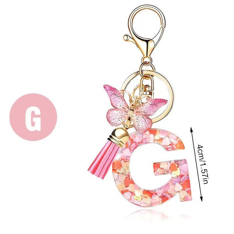 Wholesale Trendy Cute 26 Piece Alphabet Initial Keychain Set With Tassel Butterfly Pendant Bag Charm Gift