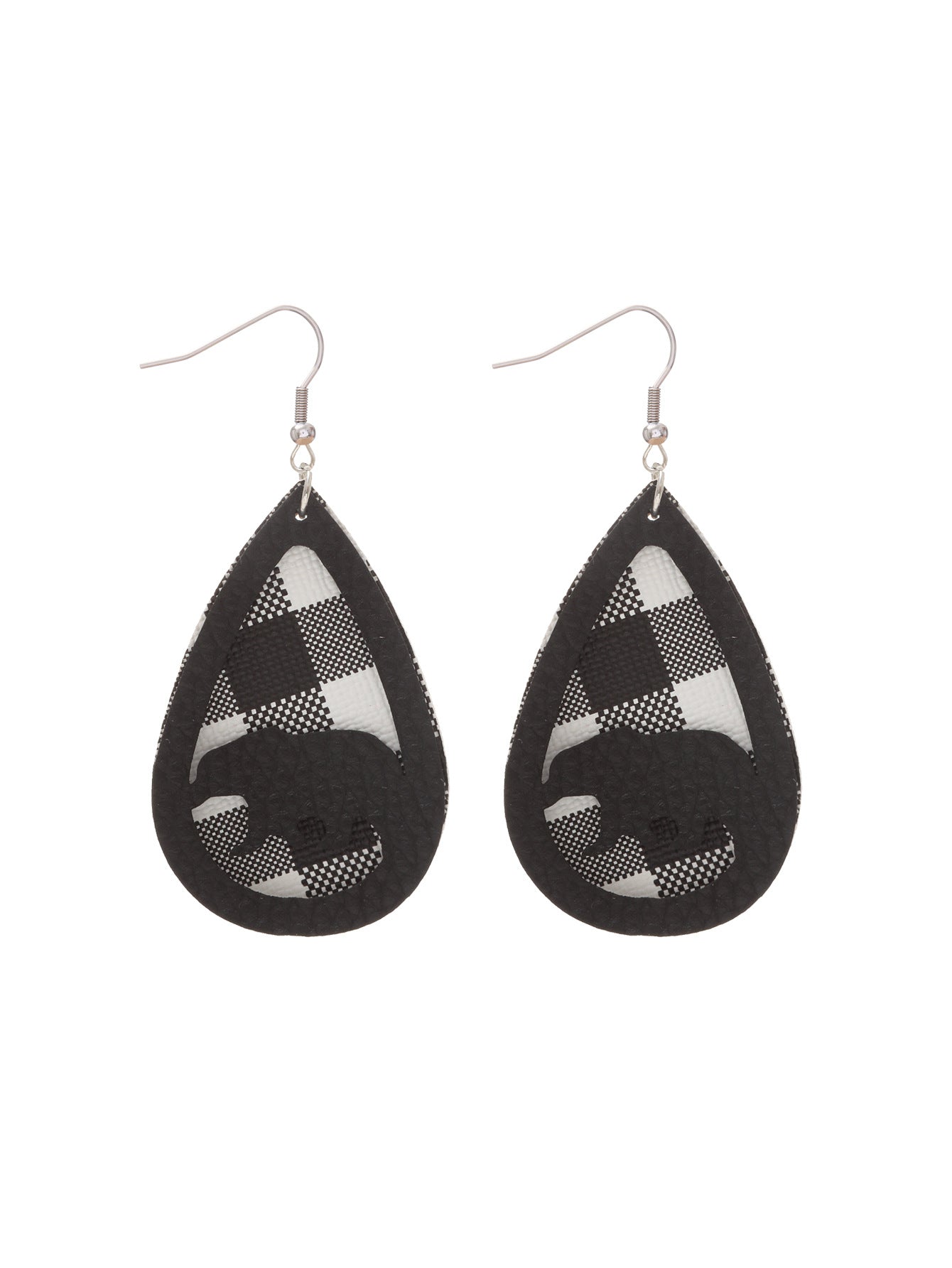 Wholesale  black and white plaid bottom water drop hollow leather earrings
