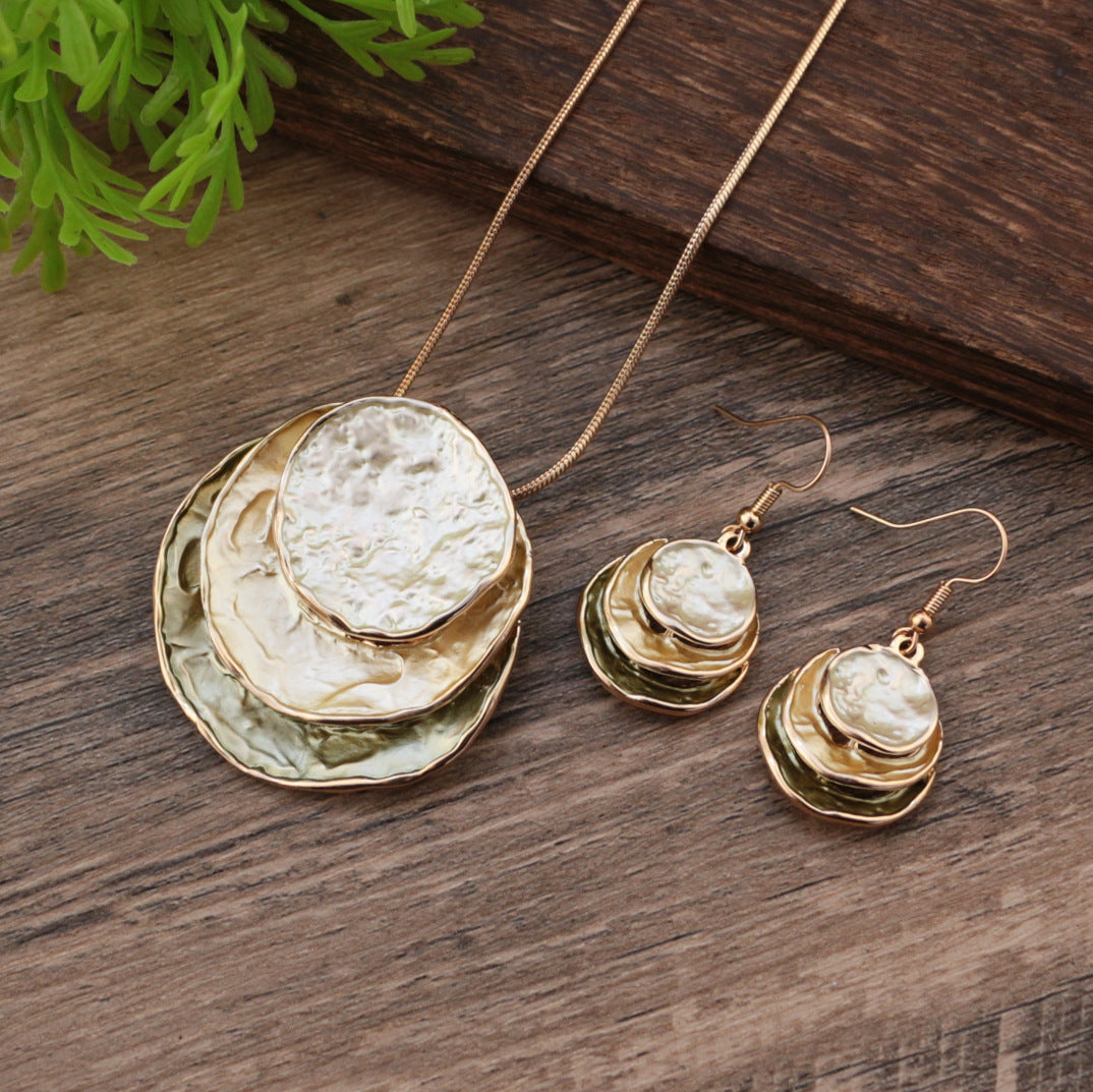 Wholesale  color painting oil three-layer ring hollow pendant earrings suit