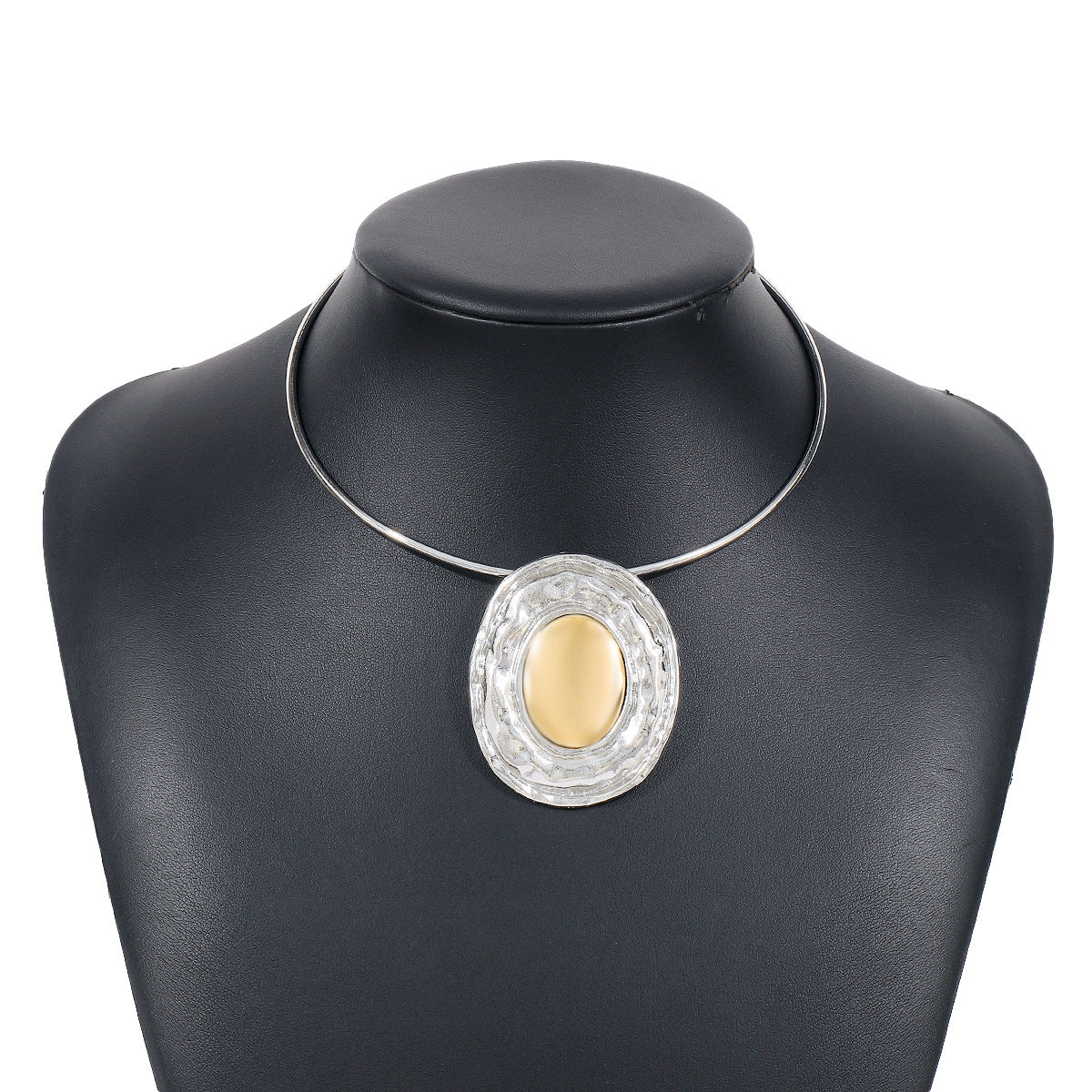 Wholesale  stitching oval mirror necklace metal color matching pendant  necklace