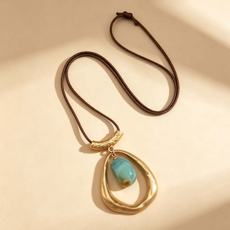 Wholesale Modern Geometric Drop Resin Pendant Necklace For Women Irregular Agate Pattern Gold Tone Fashion Jewelry Accessory Gift