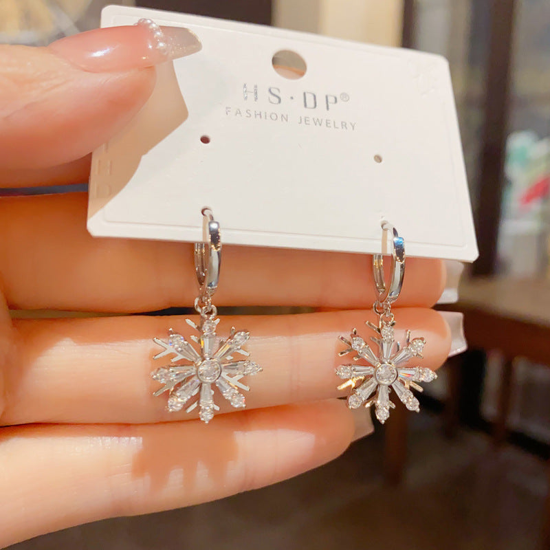 Wholesale Christmas Zircon Double-Layer Snowflake Earrings