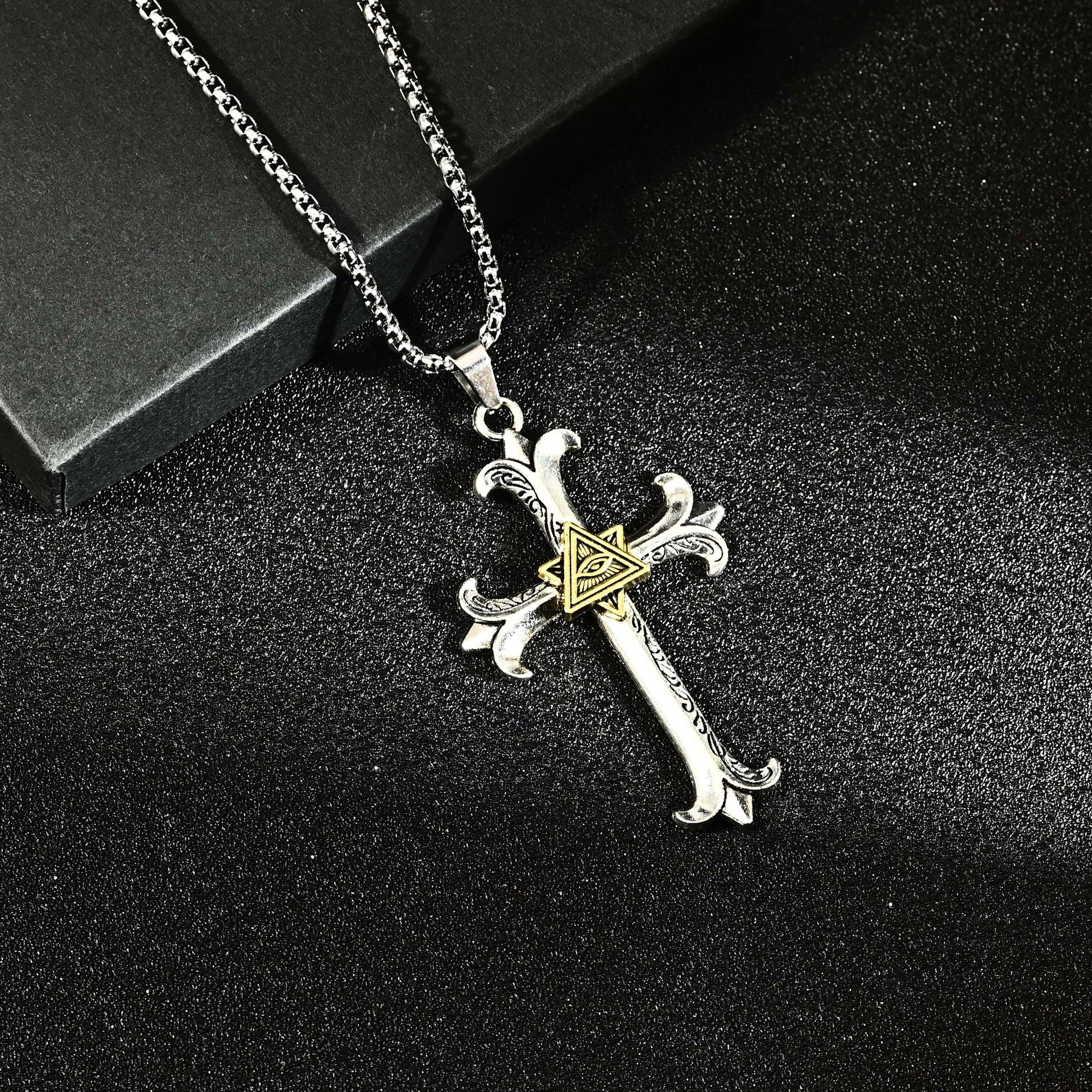 Wholesale Zinc Alloy Hip Hop Cross Pendant Necklace Men S Eye Of God Antique Style Jewelry