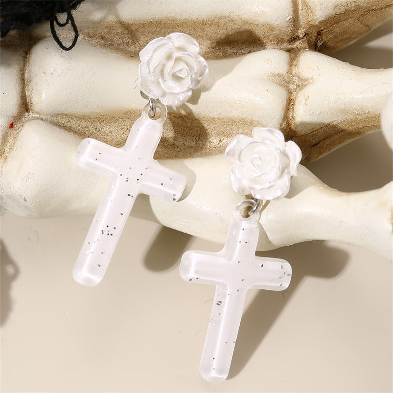 Wholesale  Rose Cross Resin Pendant  Long Earrings
