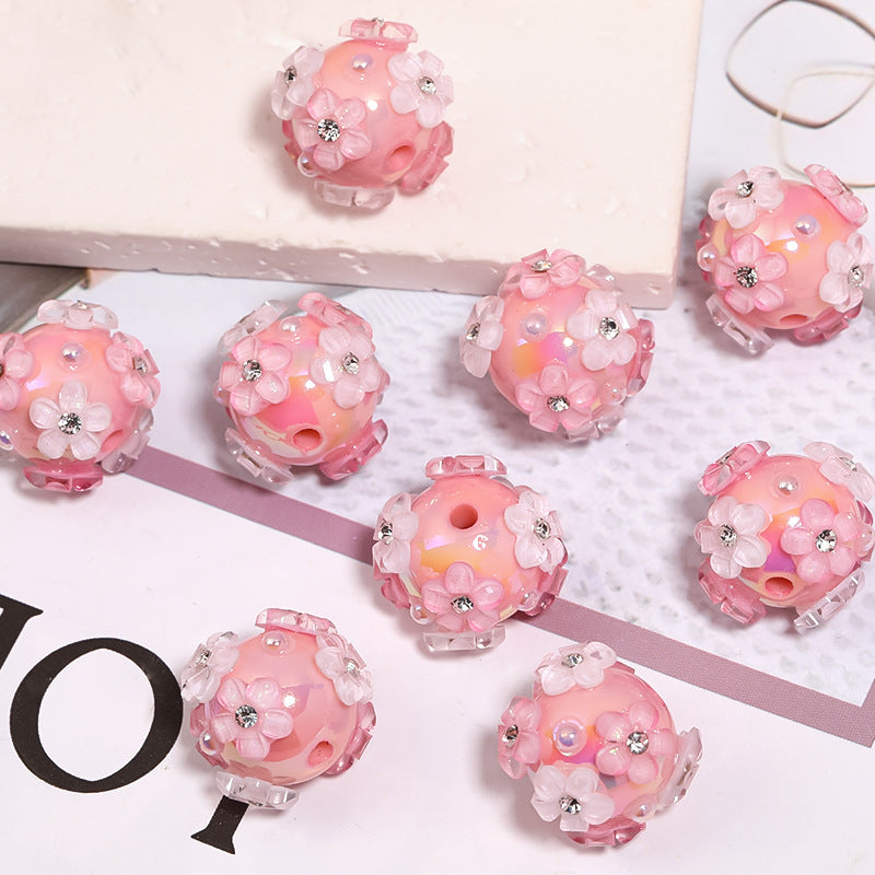 Wholesale of 5pcs Beaded Pen Accessories Pearl Flower Acrylic Beads ACC-BDS-BLG014