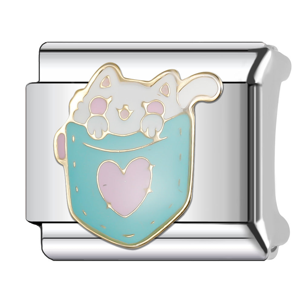 Wholesale Italian Charm Bracelet 9mm DIY Splicing Cute Cartoon Animal Stainless Steel Composable Bracelet