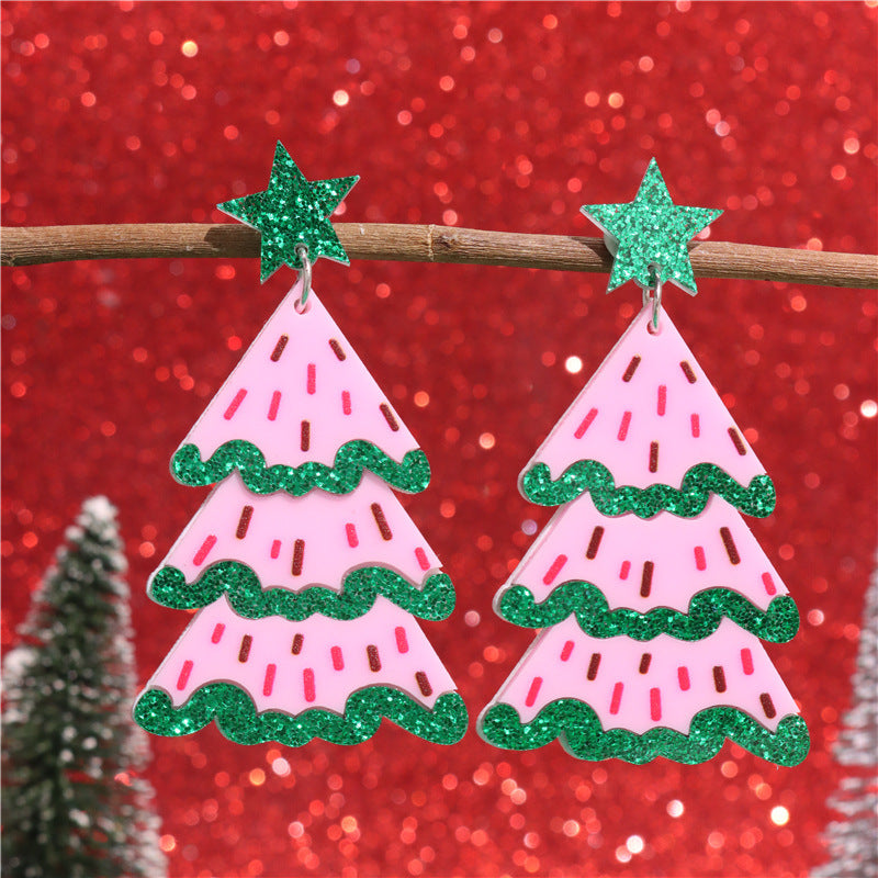 Wholesale Geometric Sequins Stars Christmas Tree Earrings