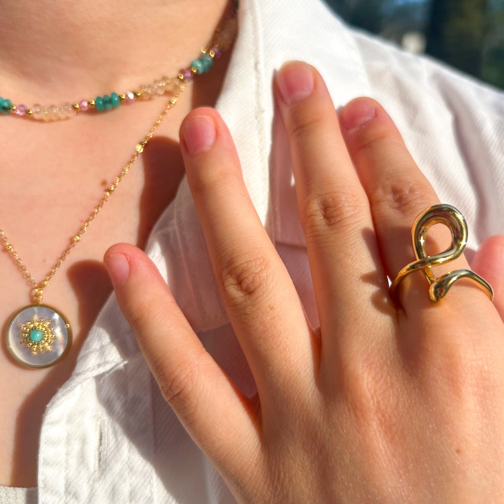 Wholesale Stainless Steel Jewelry Necklace Natural Stone  White Shell Handmade Chain