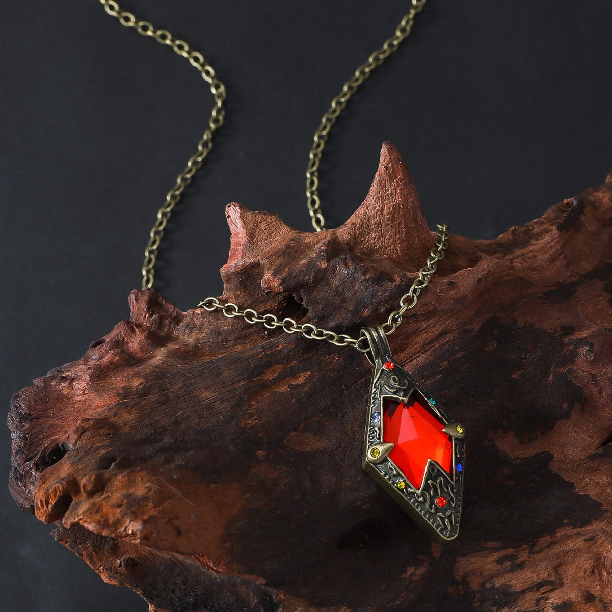 Wholesale Stylish Geometric Amulet Pendant Necklace For Men Multicolor Stone Alloy Bronze Electroplated Boutique Resale Jewelry Accessory