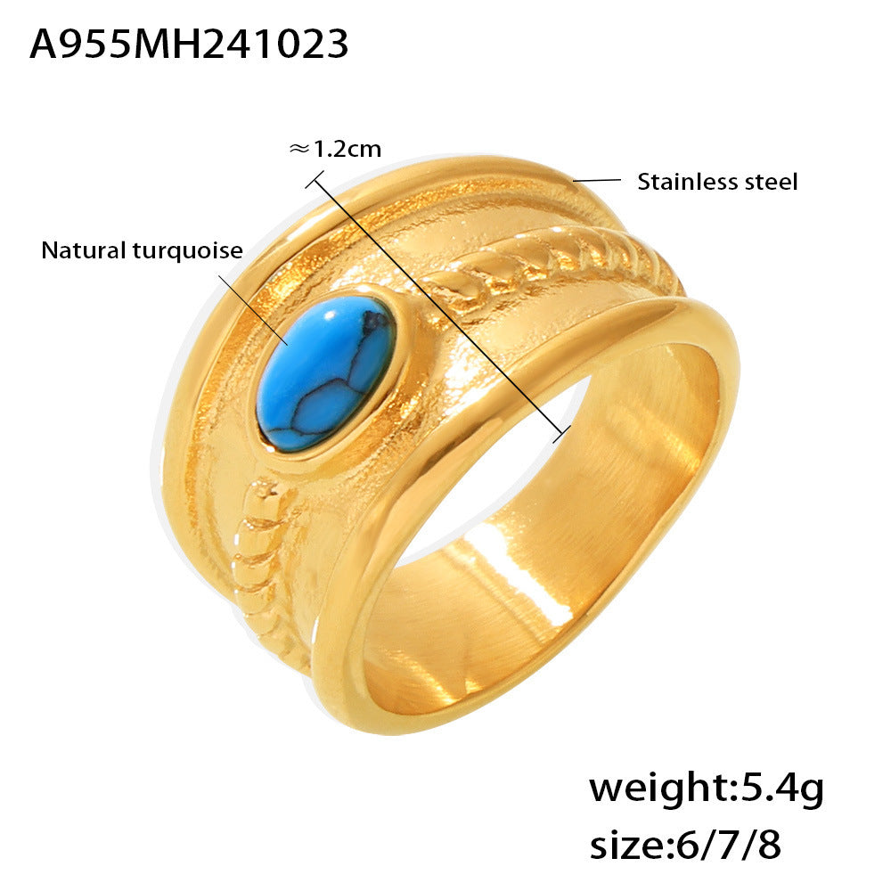 Wholesale Stainless Steel Blue turquoise tiger eye twist pattern ring