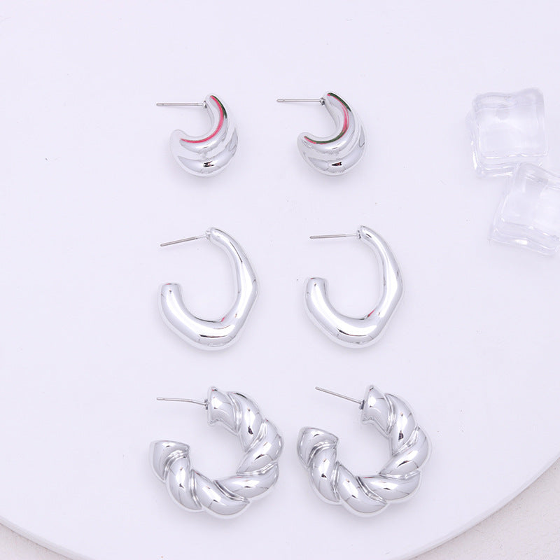Wholesale Acrylic Plated Silver C-ring Earrings and Earring Set ACC-ES-DA010