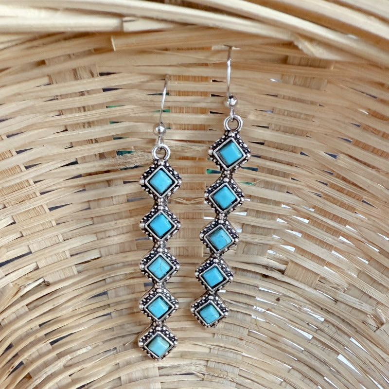 Wholesale Vintage Turquoise Drop Earrings Bohemian Style Ethnic Jewelry For Boutique Resale