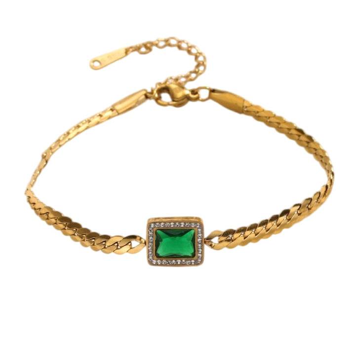 Wholesale Geometric Stainless Steel Bracelet with Green Cubic Zirconia – Chic Fashion Accessory for Unisex