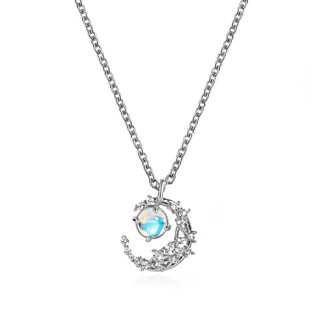 Wholesale Moonstone Pendant Necklace Forest Metal Moon Clavicle Necklaces ACC-NE-DQ001