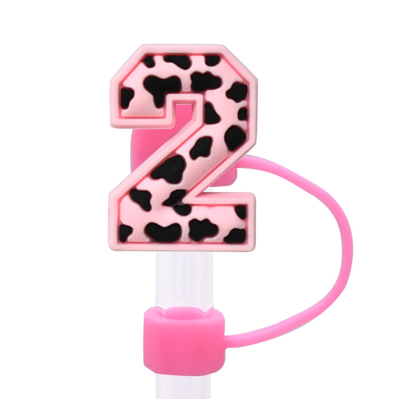 Wholesale Random 100pcs Pink leopard print cartoon Straw Cover Straw Tube Cap