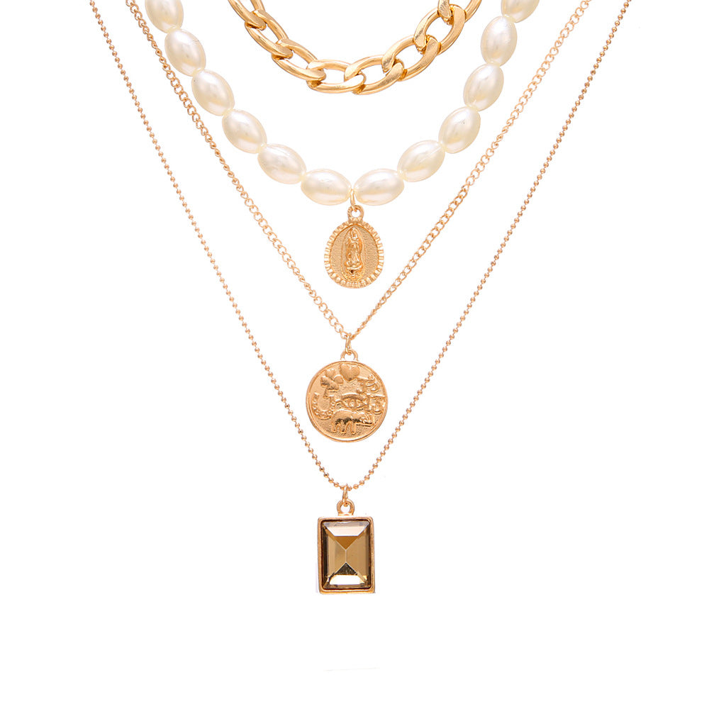 Wholesale Human head necklace set light luxury temperament relief round necklace