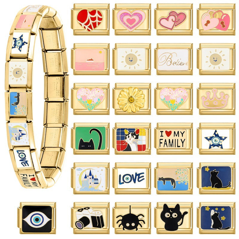 Pulsera de encanto italiano al por mayor de 9 mm empalmado lindo colgante creativo colgante de acero inoxidable brazalete compuesto por acero inoxidable