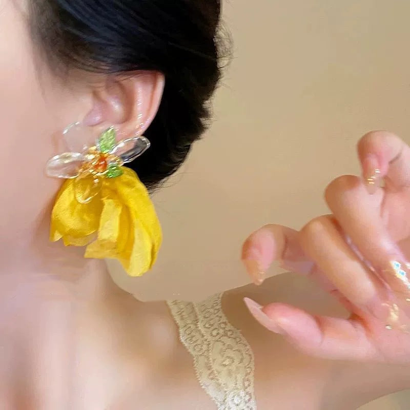 Wholesale Yellow flower fabric earrings