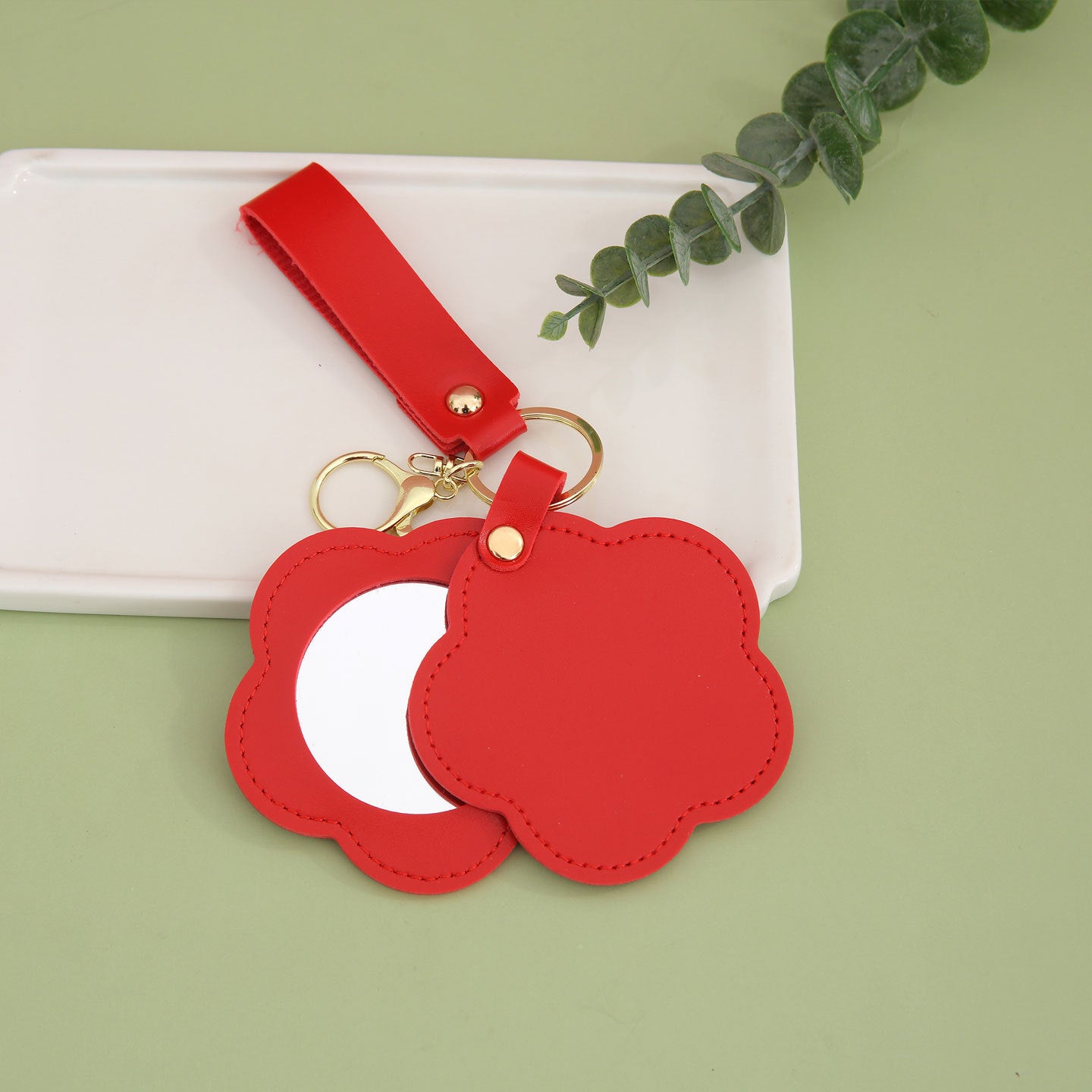 Wholesale PU Leather Flower Mirror Keychain - Decorative Bag Accessory,  Gift for Women