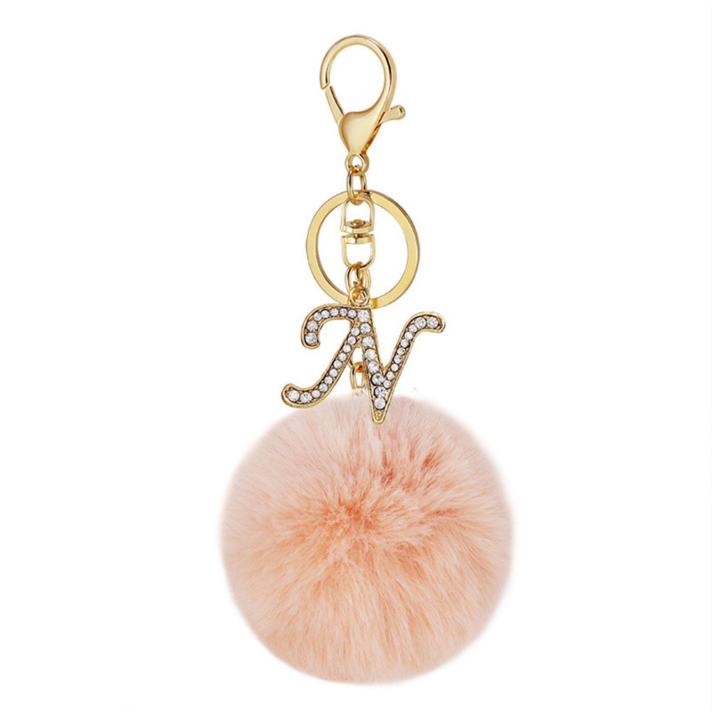Wholesale Fur Ball Rhinestone Alloy Letter Keychain ACC-KC-YuanFei005