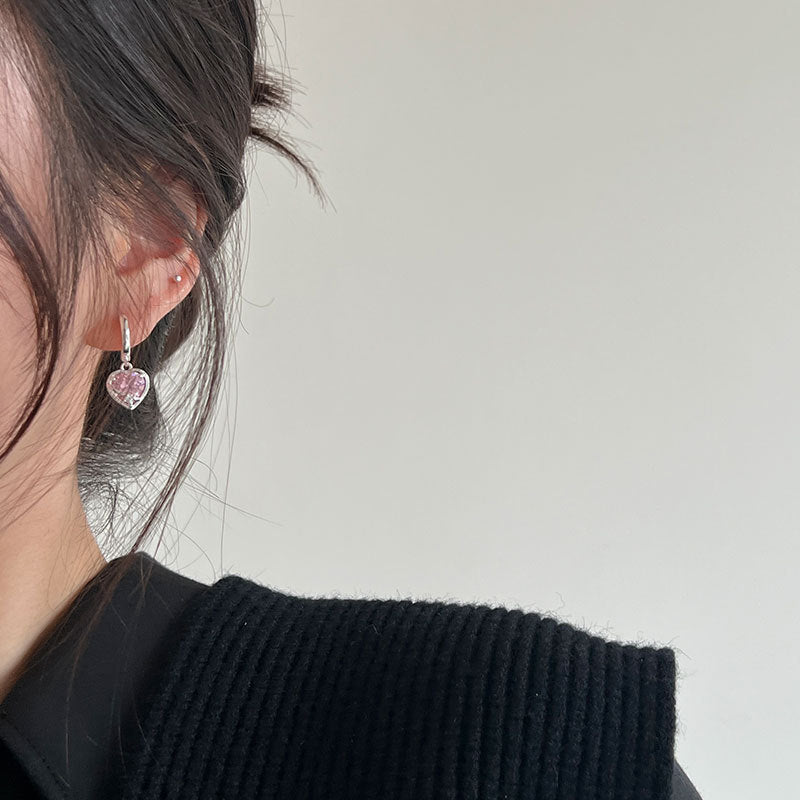 Wholesale s925 sterling silver pink love ear buckle geometric earrings