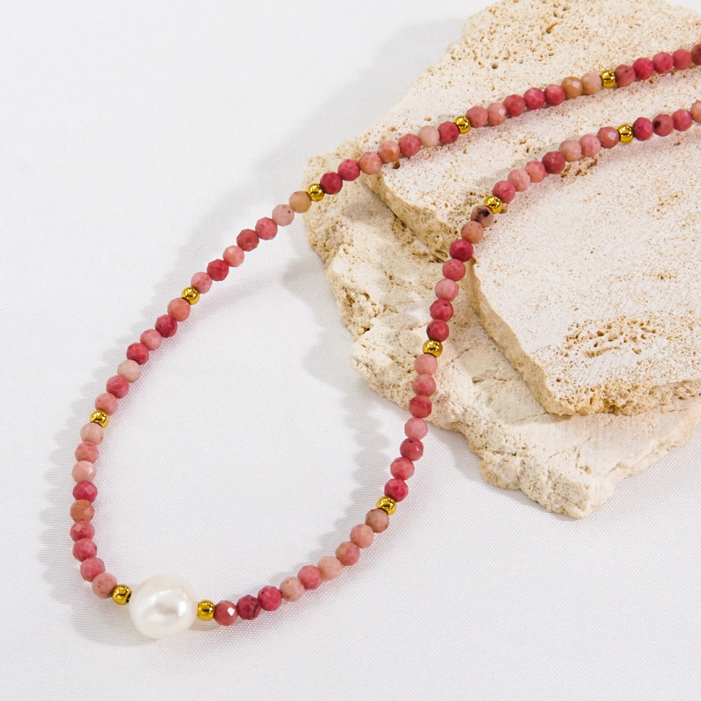 Wholesale red stone natural pearl necklace