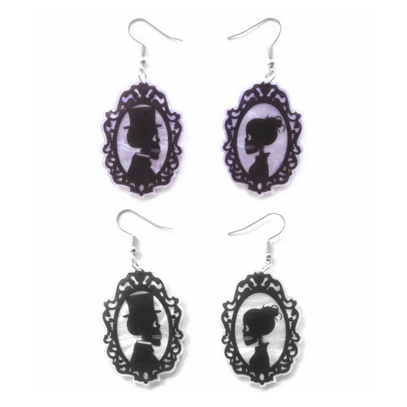 Wholesale Dark Gothic  Ghost Couple Earrings Acrylic Zombie Skull Asymmetric Bride Groom Jewelry Accessory
