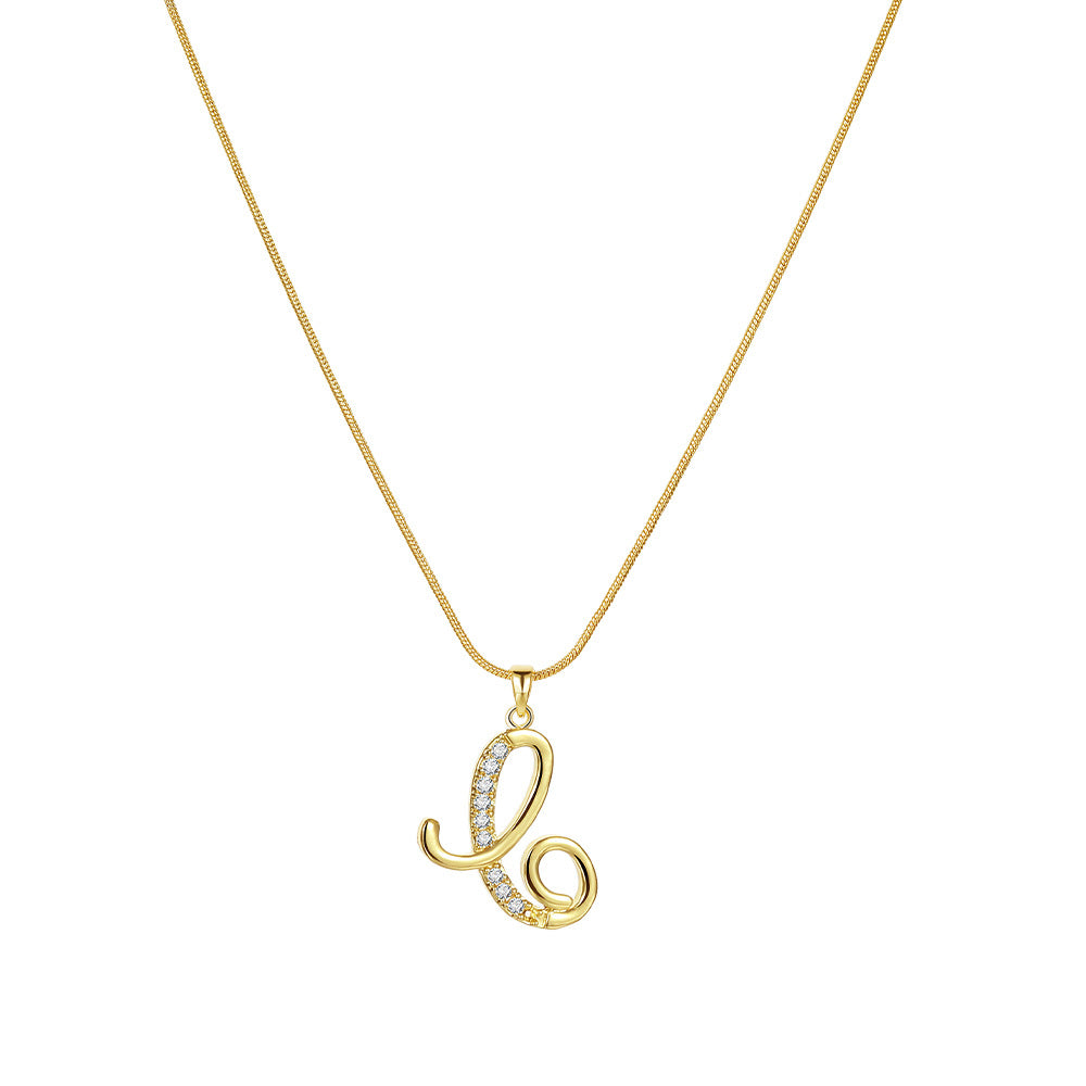 Wholesale 26 Letter Creative Simple Copper Zircon Snake Chain Gold Necklace