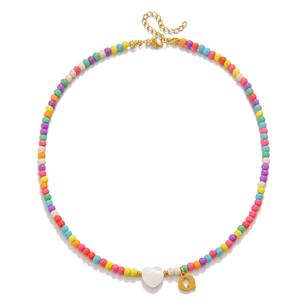 Wholesale stainless steel letter necklace mixed color turquoise shell love necklace