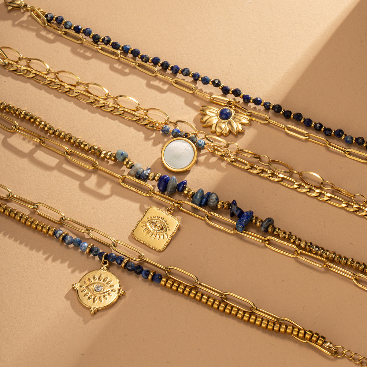 Wholesale Titanium Steel Bracelets Bohemian Natural Stone Beaded Bracelets ACC-BT-Jind001